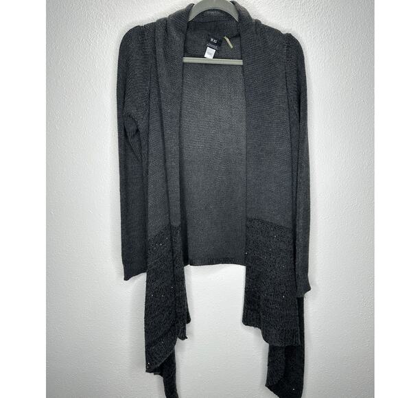 9/15 Saks 5th Ave Dark Gray Waterfall Front Cardigan with Sequins Large - Picture 3 of 16
